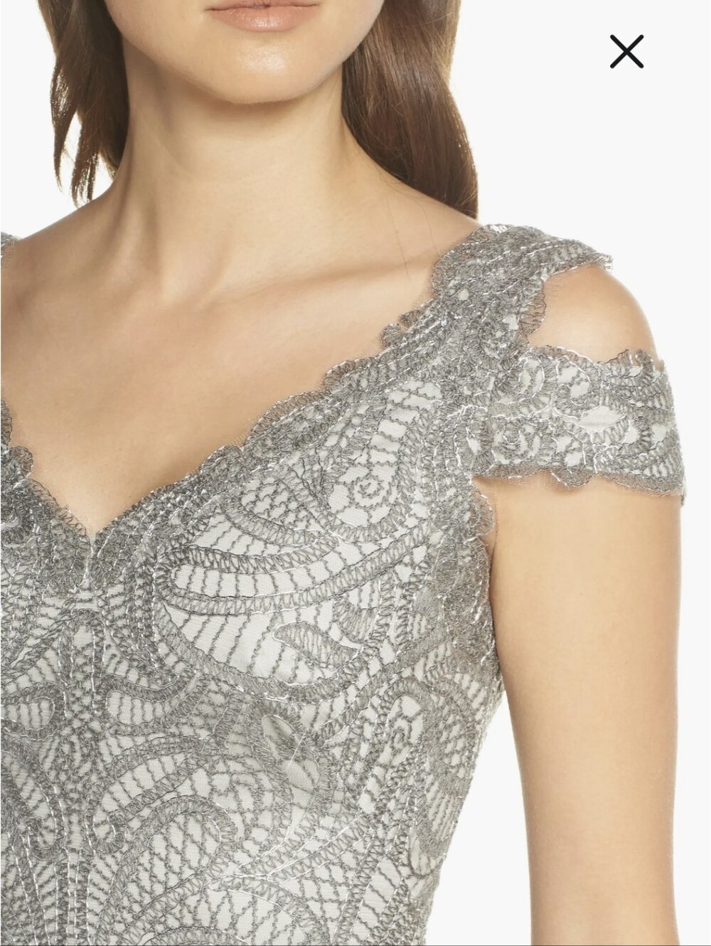 TADASHI SHOJI Silver Gray Embroidered Corded Lace Cold Shoulder Sheath Dress 8